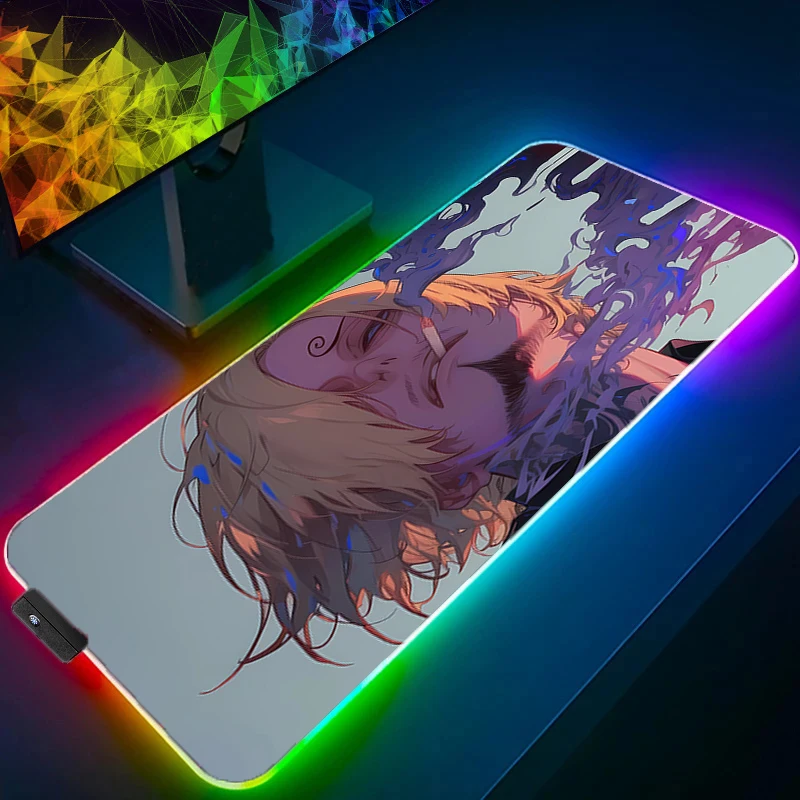 

RGB Mouse pad one Piece Sanji Professional E-sports gamers speed pc Gaming Rubber keyboard Backlight LED desk mat XXL mousepad