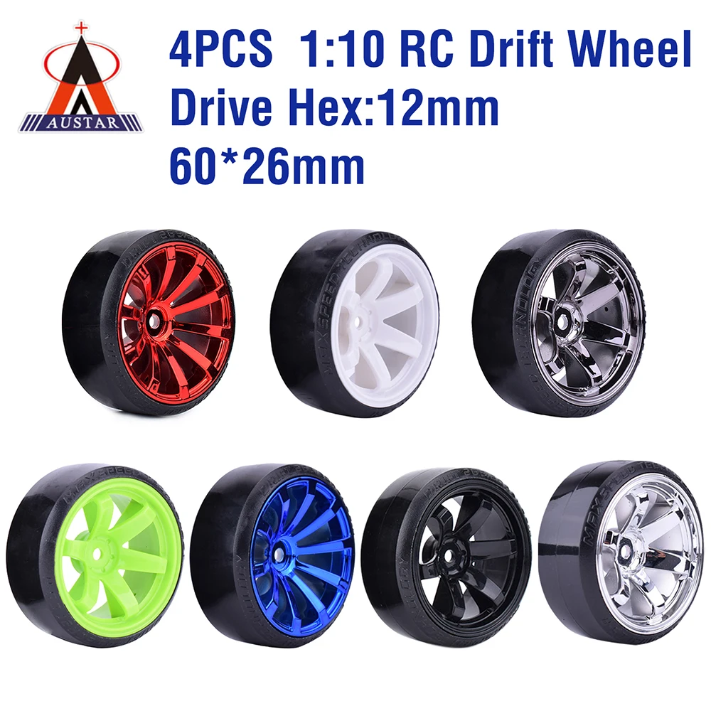 4PCS Hard Pattern Tyre Drift Tires Wheels 12mm Hex for HPI HSP 1:10 RC On Road Racing Car