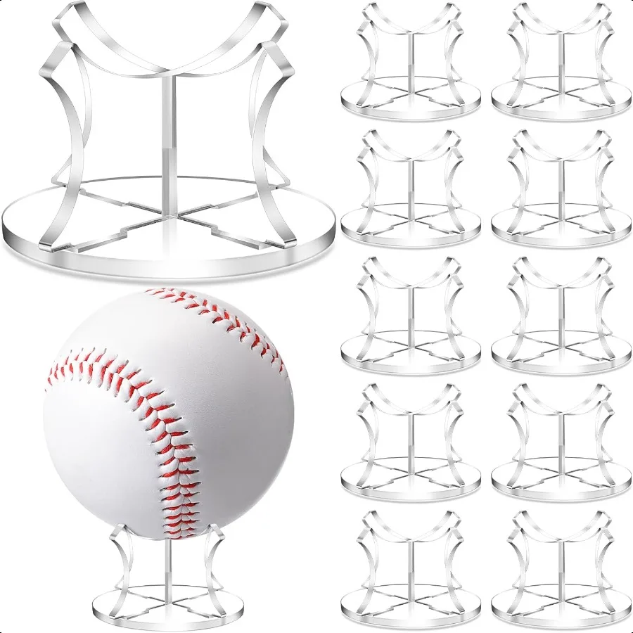 

Mudder 12 Pack Acrylic Baseball Display Stand Holder Sport Ball Display Rack Sturdy Transparent Design Easy to Assemble for Gol