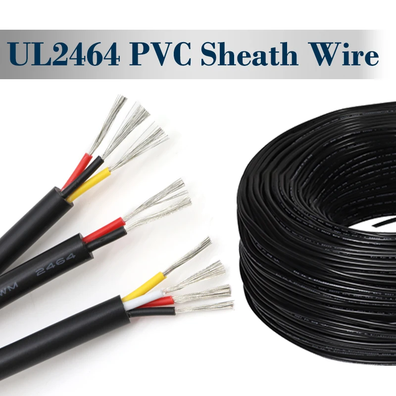 Black UL2464 Multi-core Sheath Wire 30~20/18/16/14AWG×2~10Cores Channel Audio Insulated Copper Cable Signal Control Wire 2~10M