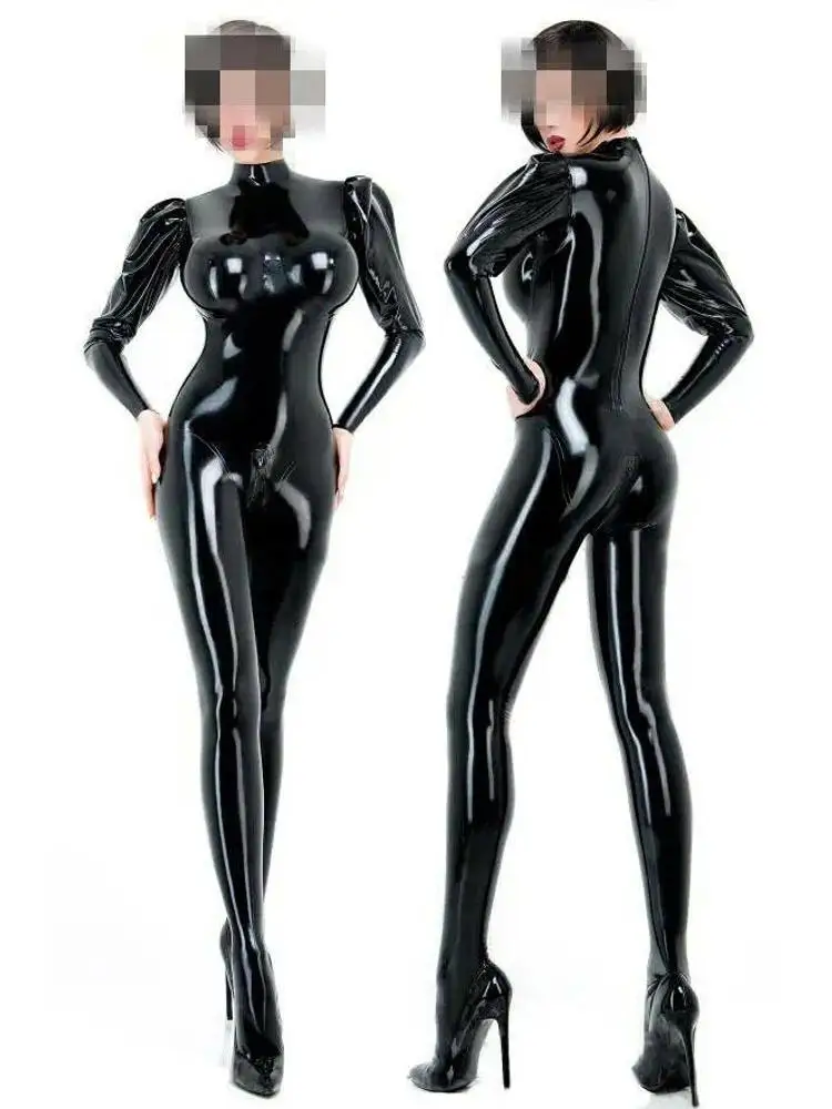 Latex Rubber Gummi Cosplay Sports Catsuit Bodysuit 0.4MM Party Halloween Handmade custom puffed sleeves