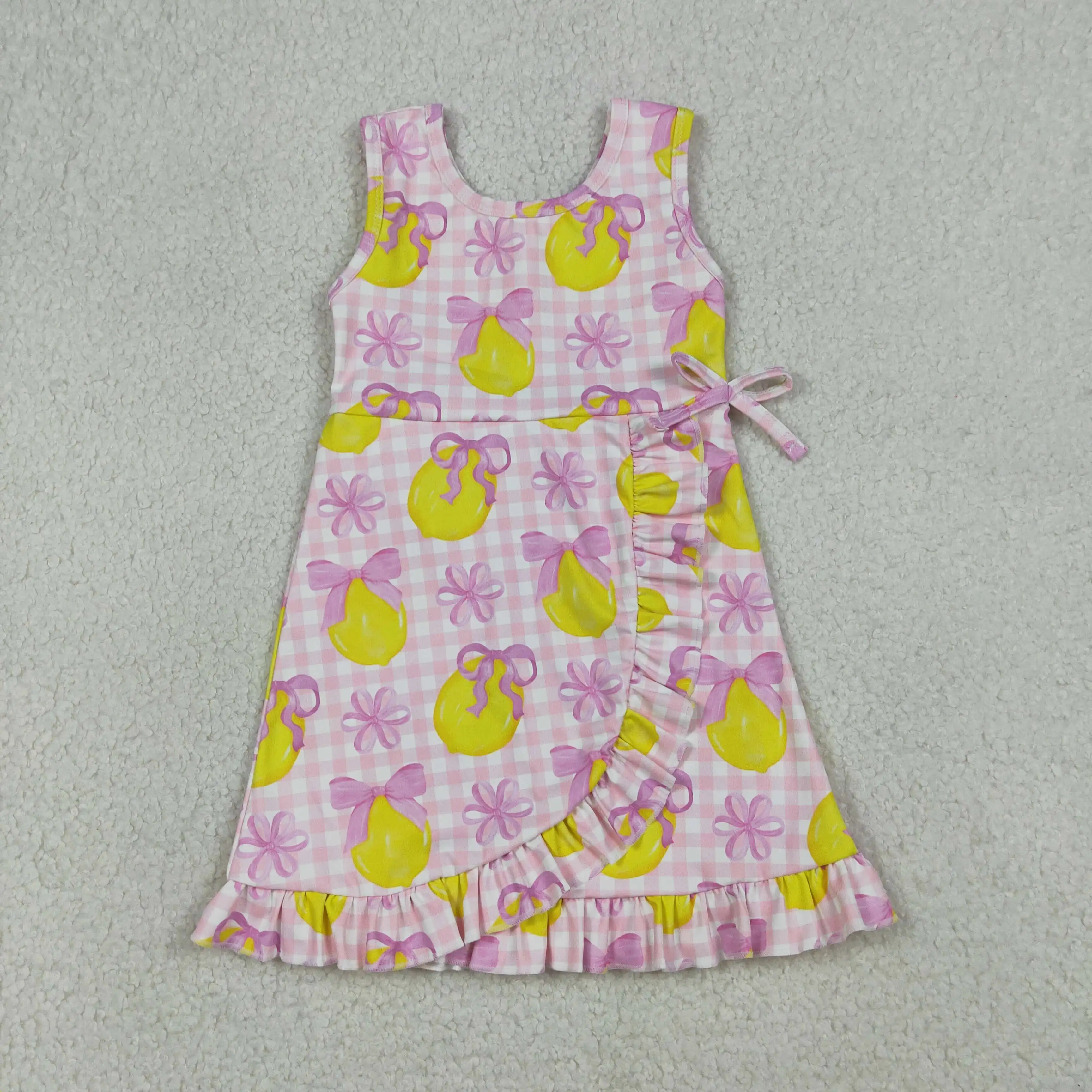Wholesale Infant Kids Plaid Bows Skirt Shorts Toddler Skort Yoga Sleeveless Ruffle Lemon Dress Clothes Baby Girl Active Clothing