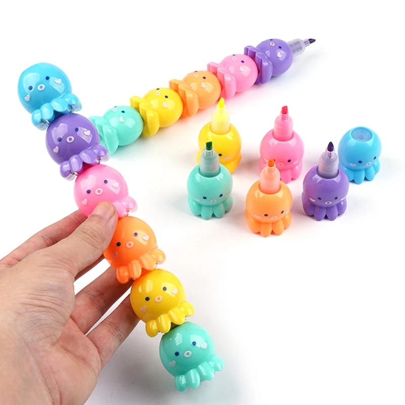 2024 New 5 Colors Fluorescent Scribble Pen Cute Octopus Shaped Highlighter for Boys Girls