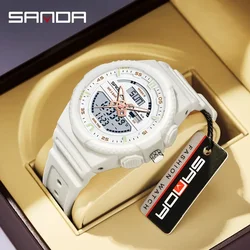 SANDA Sports Watch for Men Women Quartz Digital Dual Display Shock Water Proof Alarm Stopwatch Fashion Wristwatch 11W9030