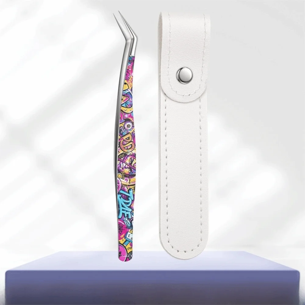 Metal Curved Stickers Tweezers High Precision Anti-static Lashes Extension Tweezer Cartoon False Eyelash Tweezers