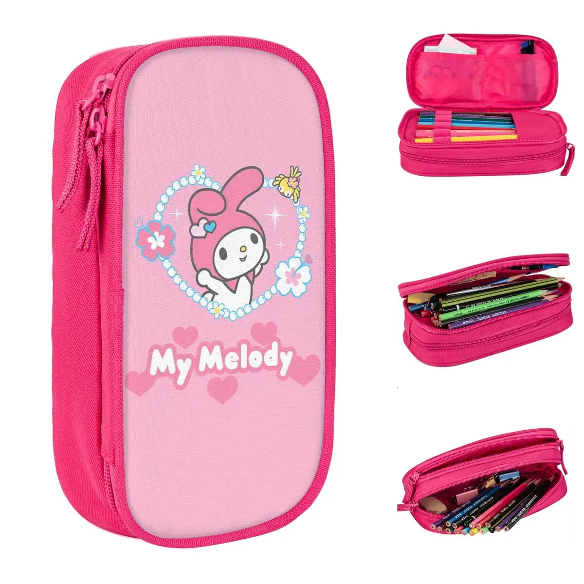 Large-capacity Pen Box Sanrio My Melody School Supplies Double Layer Pen Case Women Makeup Bag Gift