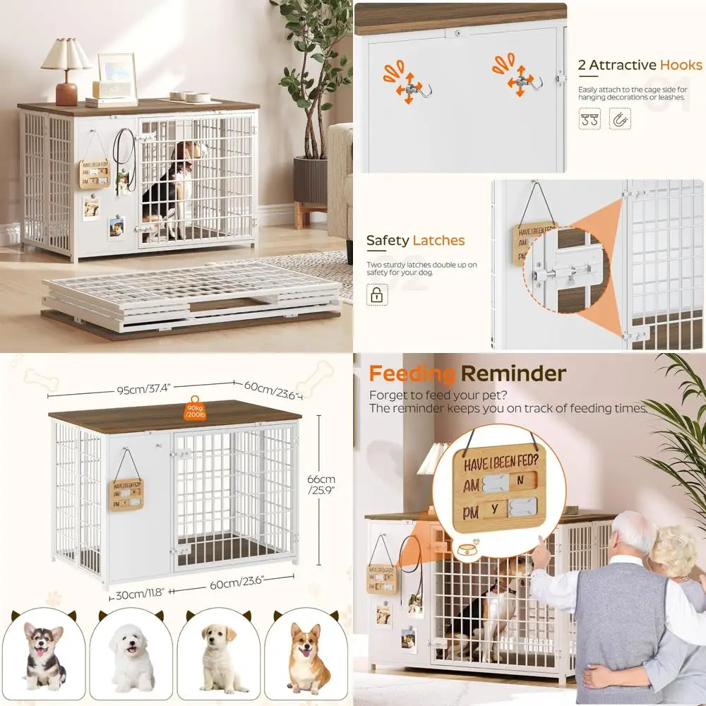 

Sturdy Wooden Dog Crate as End Table with DIY Frame and Hooks for Indoor Use