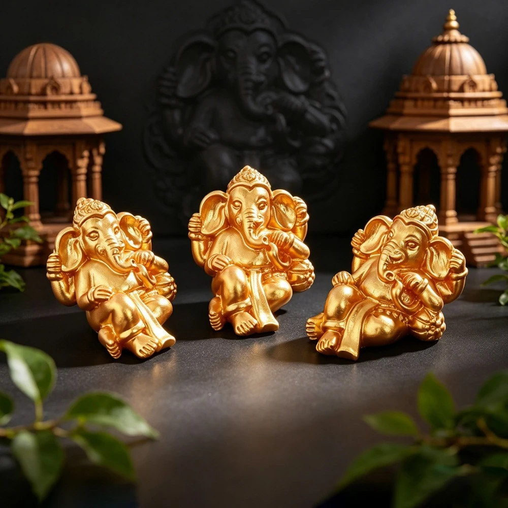 20PCS Gold Lord Ganesha Figurines Resin Statues Miniatures for Micro Landscape Car and Home Decor Remover of Obstacles