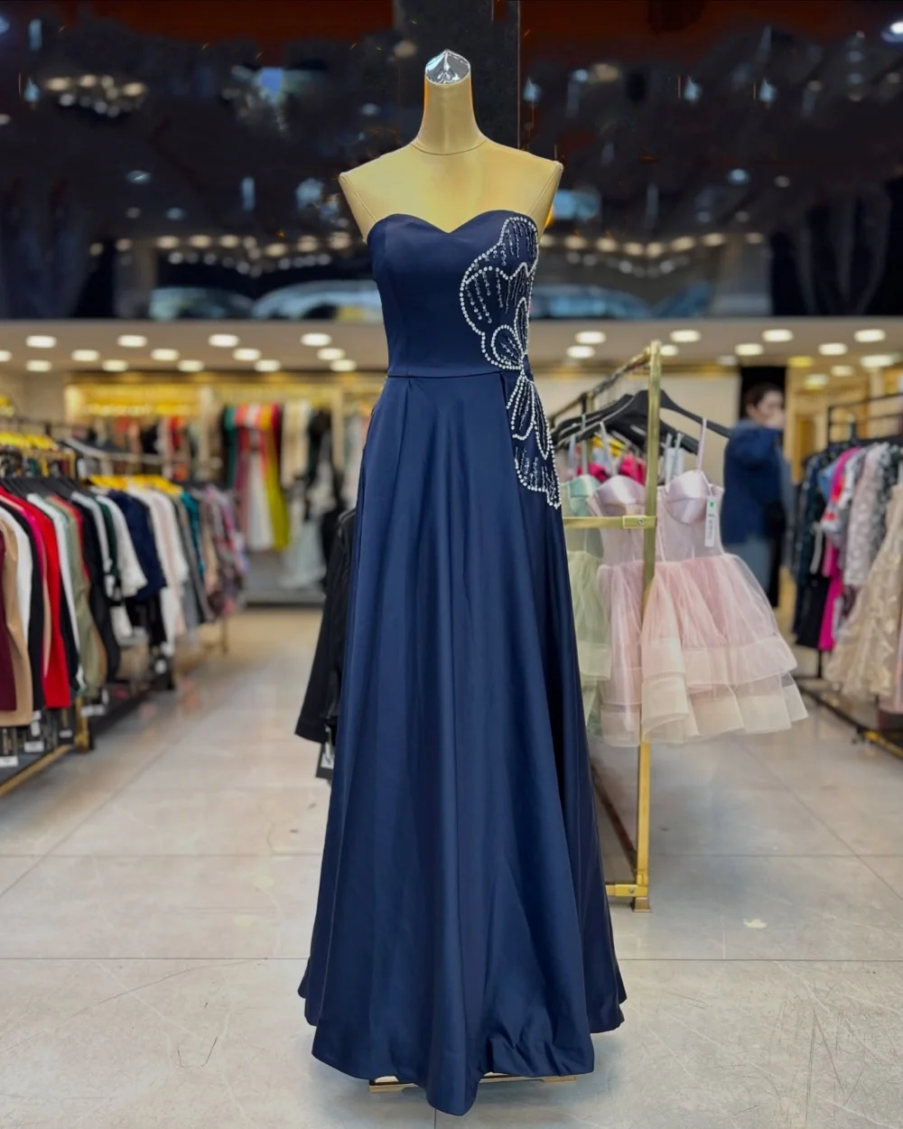 

Customized Simple Exquisite Charmeuse Beading Rhinestone A-line Sweetheart Long Dresses Bespoke Occasion Dresses Sizes Available