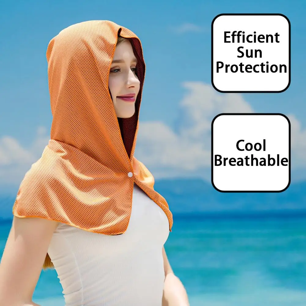 Summer Cooling Hooded Sunscreen Scarf UV-Resistant Breathable Beach Sun Protection Shawl Outdoor Headscarf for Women