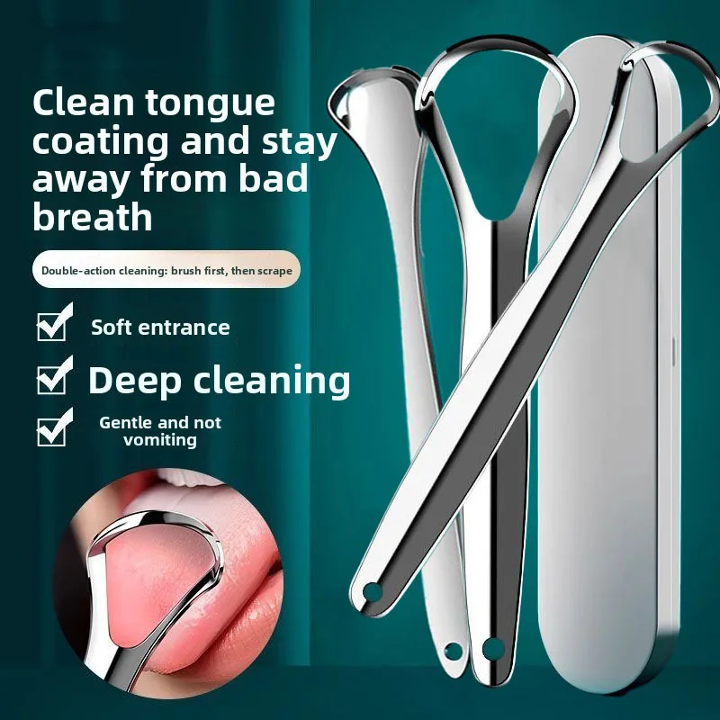 3pcs Tongue coating cleaner,stainless steel scraper,specialized oral cleaning brush,fresh and breath removing tool,Iron Box