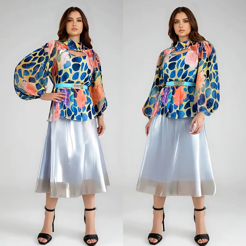 

Женский летний наряд в африканском стиле из двух предметов, элегантный топ Дашики с длинными рукавами и подходящая юбка, традиционный комплект одежды