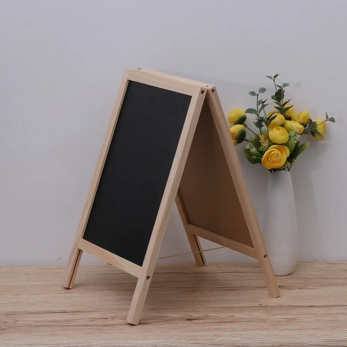 1Set Mini Blackboard Wooden Tripod Easel Double Side Message Board 25x40cm for Bar Counter Table Marker Food Label