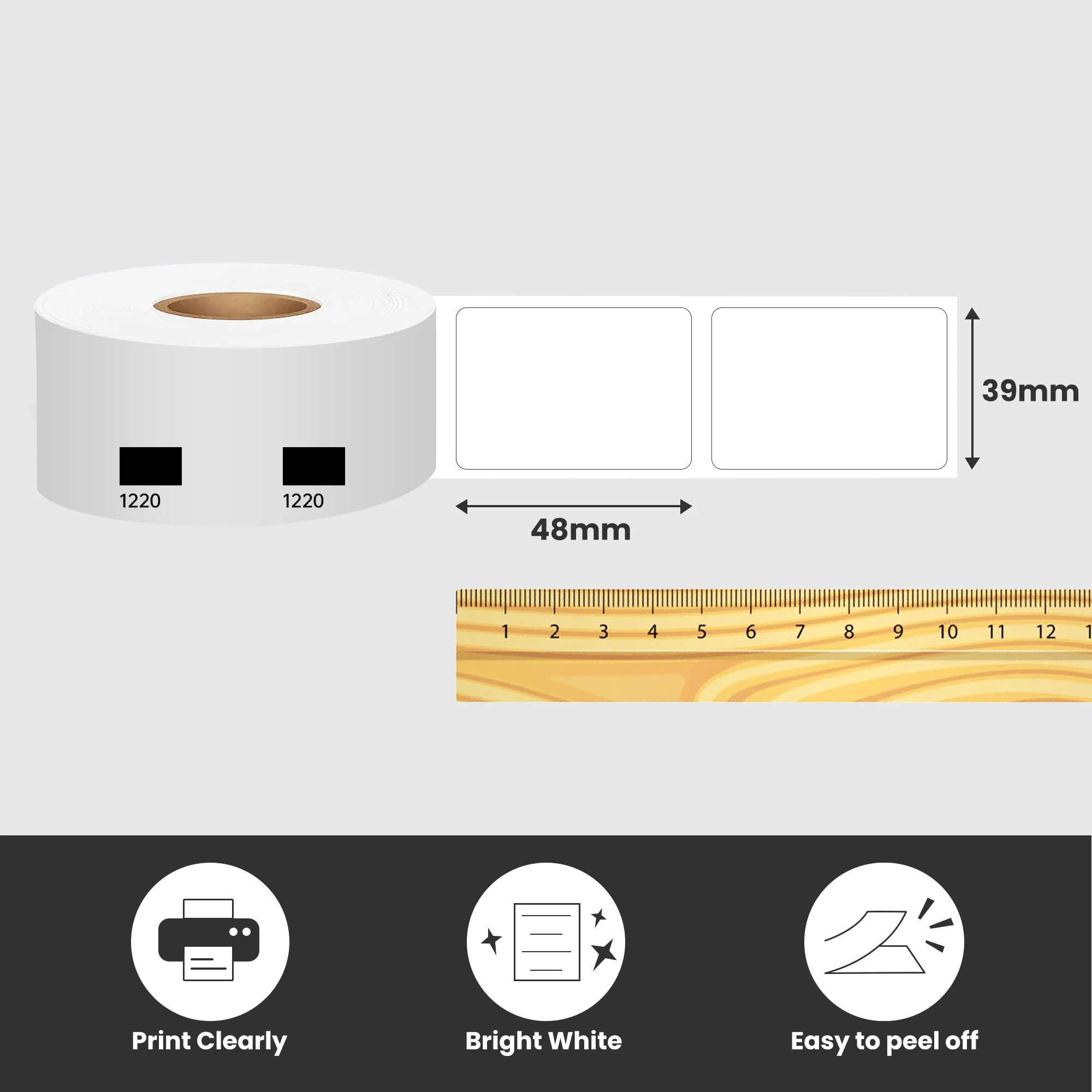 Compatible Brother DK-11220 39mm X 48mm Thermal Paper Label Roll 620 labels per roll (Without label holder / cartridge)