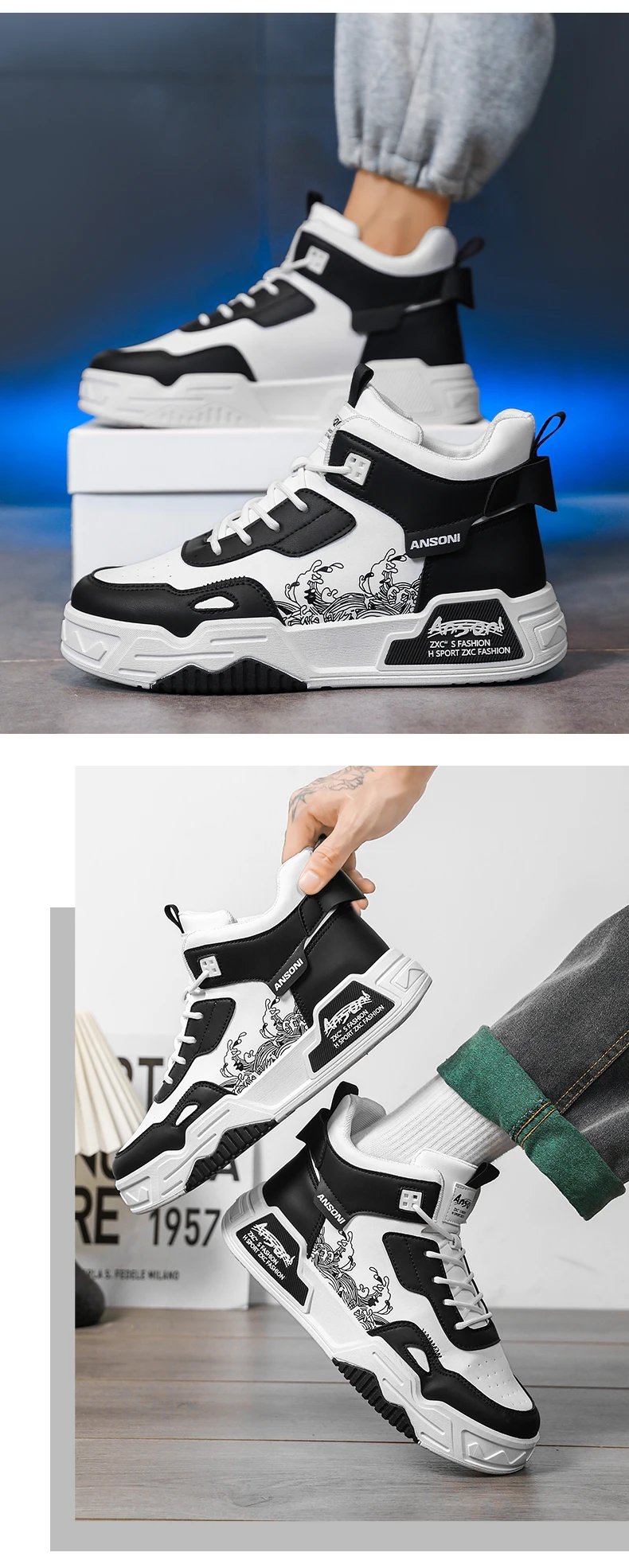 Herren-Joker-High-Top-Freizeitschuhe, Ganzjahres-Outdoor-Wanderschuhe mit weicher Sohle, Jugend-Sport-Borad-Schuhe, flache Schuhe mit dicker Sohle – Detail 12