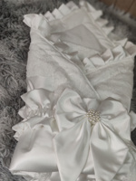 Luxury Soft Satin Wedding Fabric Infant Swaddle Blankets Soft Baby Girls Boys Stroller Wraps With Sash White Christening swaddle