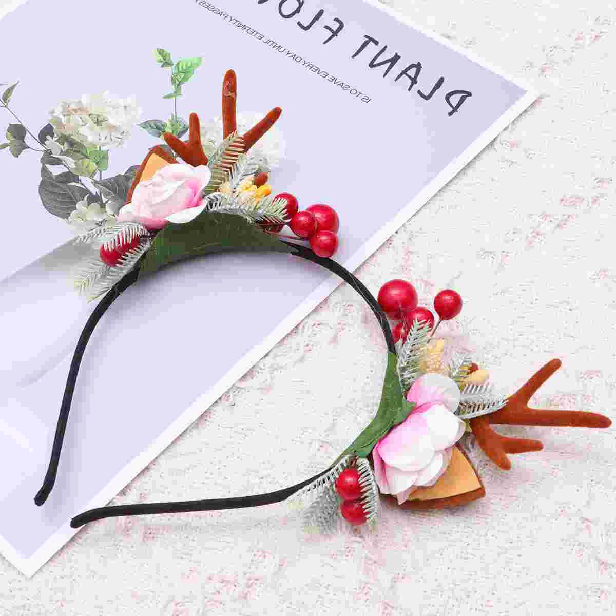 Cocar para o natal da criança traje meninas laços de cabelo hoop antler adulto halloween flor headwear coroa floral