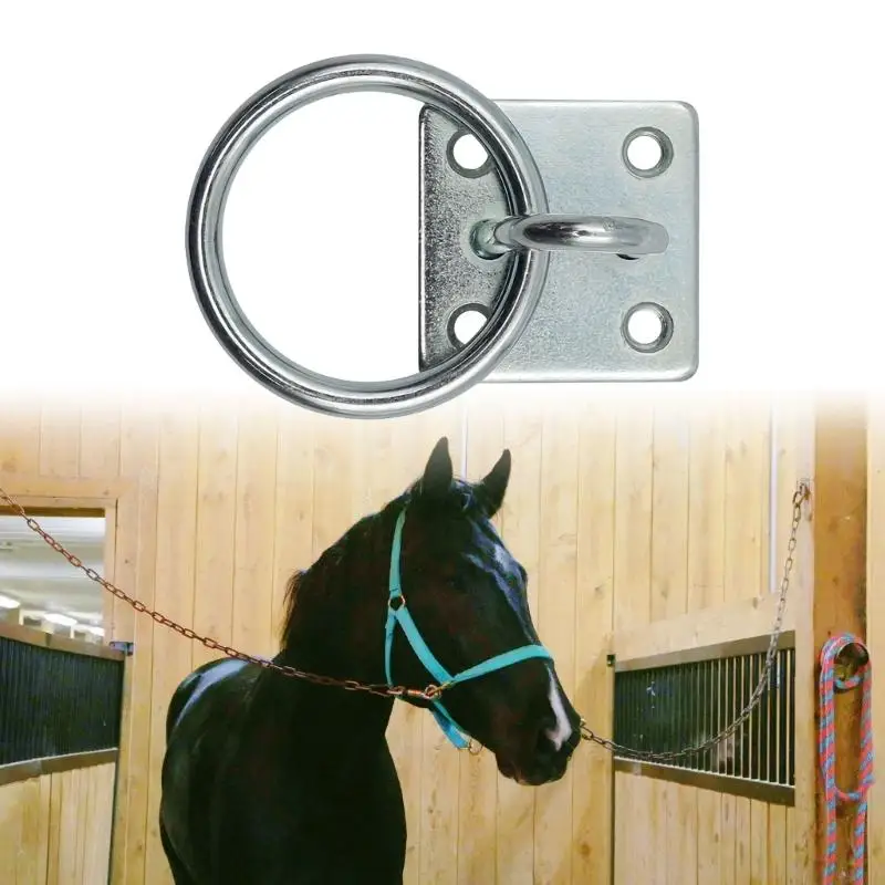 Four Opening Mounting Plate Hardware 4 Pack Pad Eye Hardware with Round Eye and Screws for Farm Stable Installation Points Set