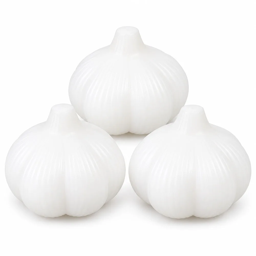 Garlic Squishy Toys Set of 3 Soft White TPR Bulbs Realistic Vegetable Shape Handheld Squeeze Fidget Desk Gift for Teens Adults