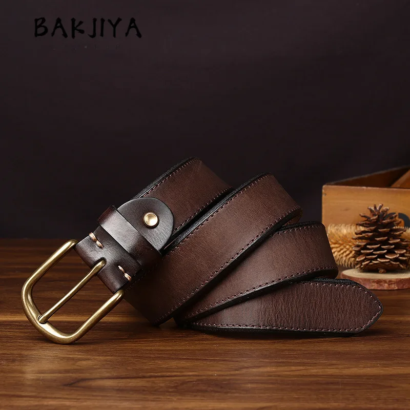 3.8cm Cowhide Copper Pin Buckle Real Genuine Leather Belt for Men Fashion Versatile Waistband Retro Luxury Male Strap 2026
