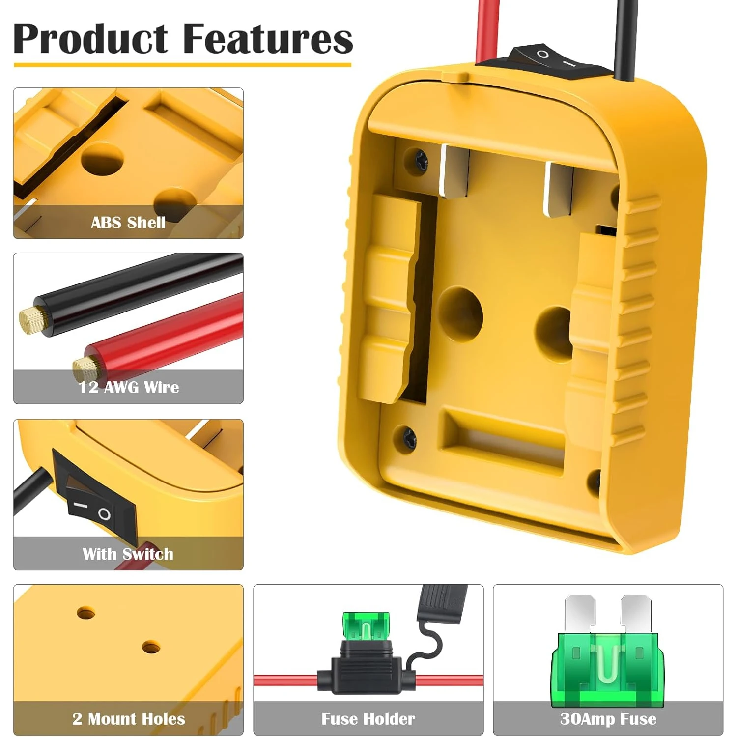 For Dewalt Battery 18/20V, Adapter Power Wheel Battery Converter Kit with Fuses & Wire Terminals & 12AWG Wire for DIY RC Car