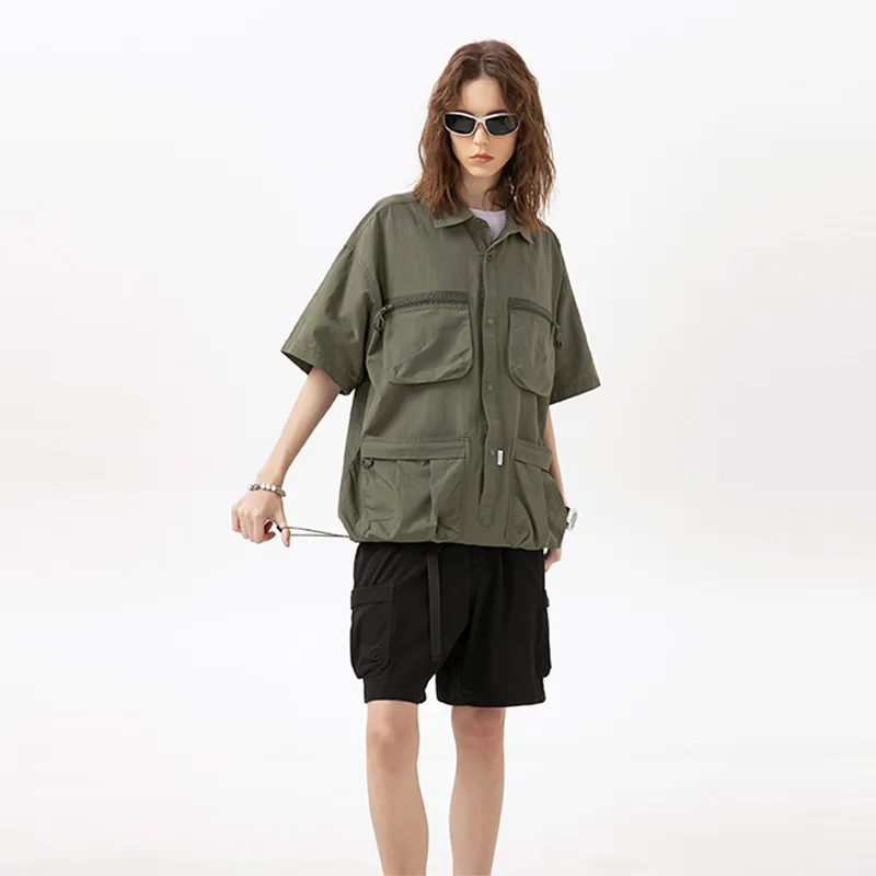 3D Pocket Shirts Women Men Outdoor Quick Dry Summer Streetwear Short Sleeve Loose Casual Function Cargo Shirts Tops