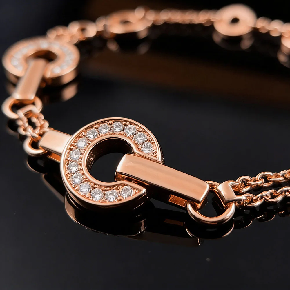 Trendy Sparkling CZ Circle Chain Bracelet Double Strand Wristband Perfect Valentine Birthday Anniversary Jewelry Gift for Women