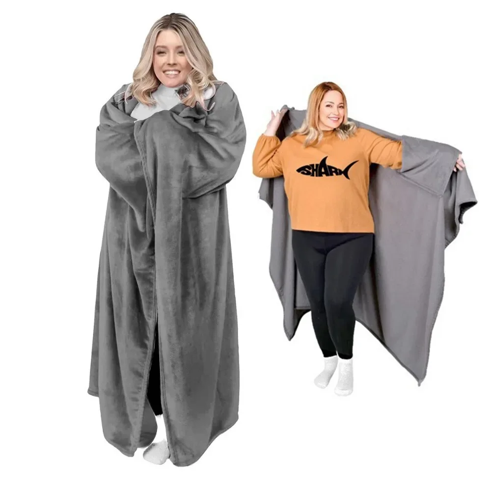 177x154cm Wearable Flannel Blanket, European Style Cape Throw Blanket, Warm Wrap Shawl for Sofa Bedroom Lounging
