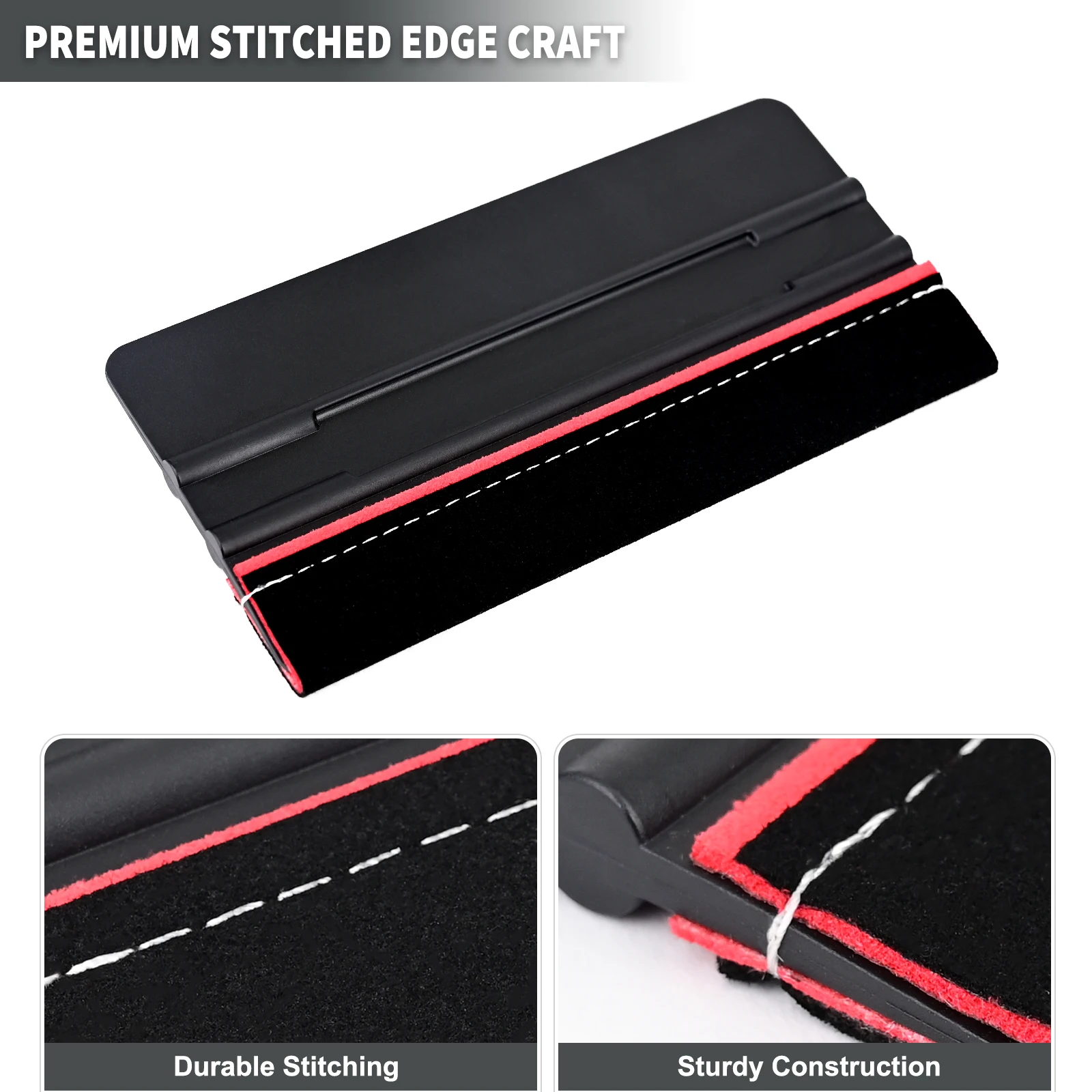 FOSHIO 2pcs/Pack 6 Inch Stitched Suede Felt Squeegee Car Window Tint Vinyl Wrap Double-Layer Felt Edge Plastic Hard Card Scraper