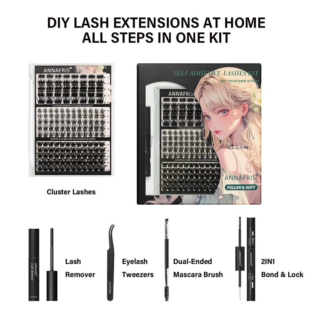 ANNAFRIS-Kit d'Extension de Cils avec Colle Scellée, Outils de Maquillage pour Auto-Application à la Maison