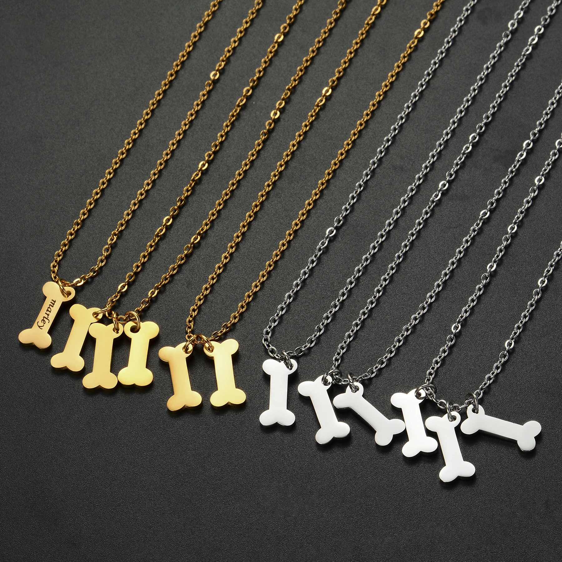 قلادة شخصية من الفولاذ المقاوم للصدأ للنساء ، حرف اسم مخصص ، سحر على شكل عظمي ، مجوهرات متدلية ، هدية ذاكرة