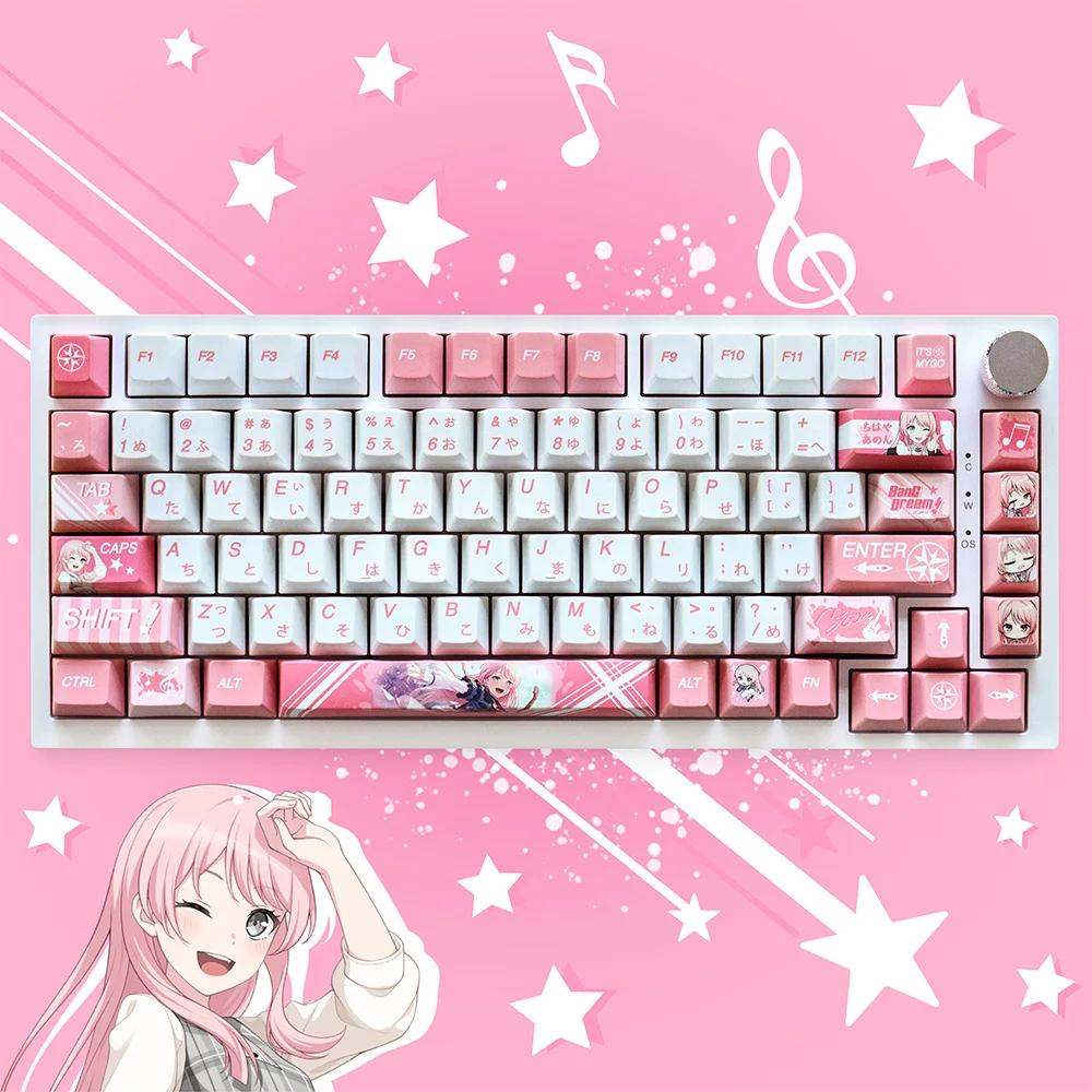 Personality BanG-Dream MyGo Theme Keycaps 129 Keys PBT Material Clear Texture Cherry Profile for Mx Switch Mechanical Keyboard