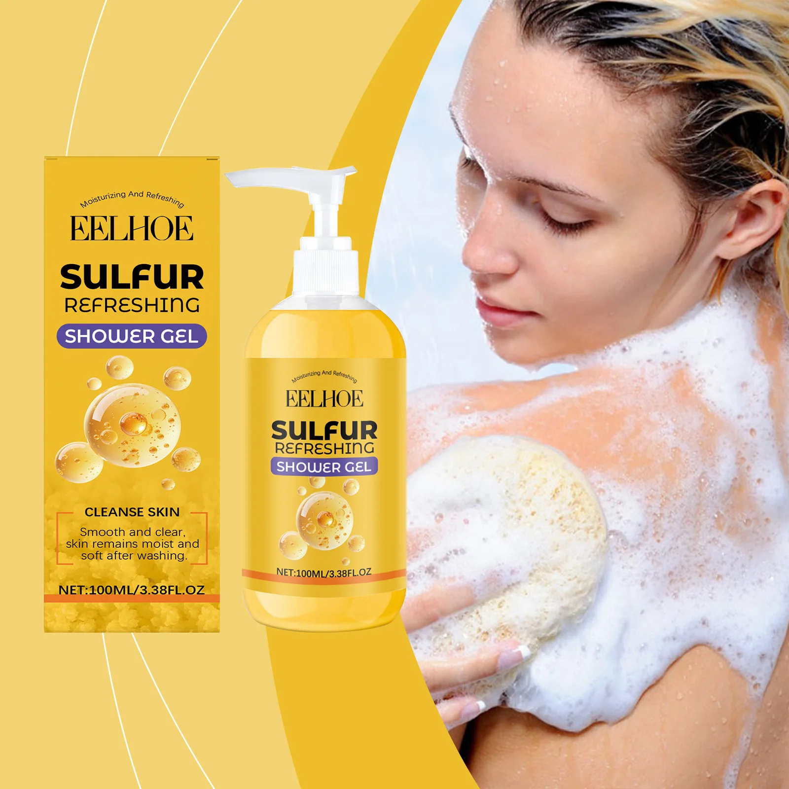 Eelhoe Sulfur Refreshing Body Wash, feuchtigkeitsspendende und feuchtigkeitsspendende, beruhigende, feuchtigkeitsspendende und aufhellende, reinigende Body Wash