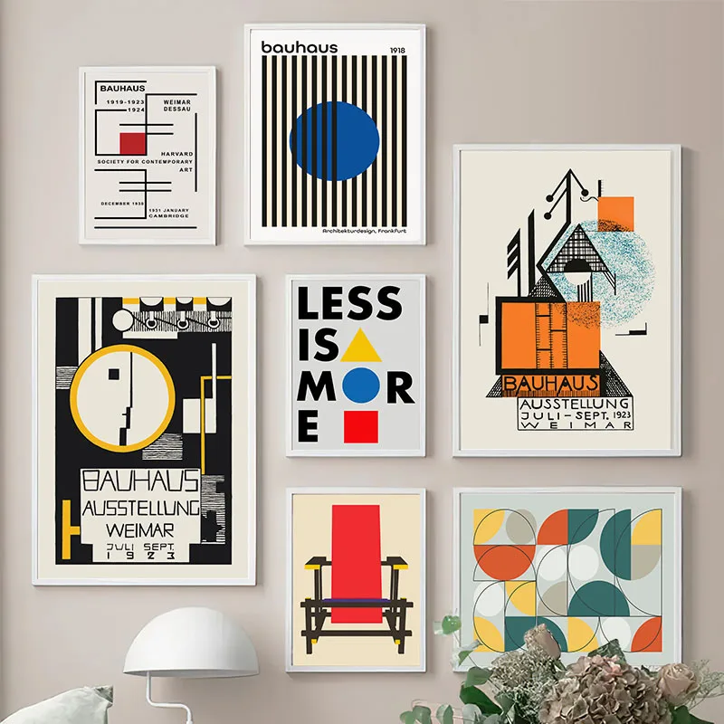 Mid Century Bauhaus Abstract Poster Geometric Wall Art Canvas Prints Living Room Bedroom Bright Colourful Artwork For Home De