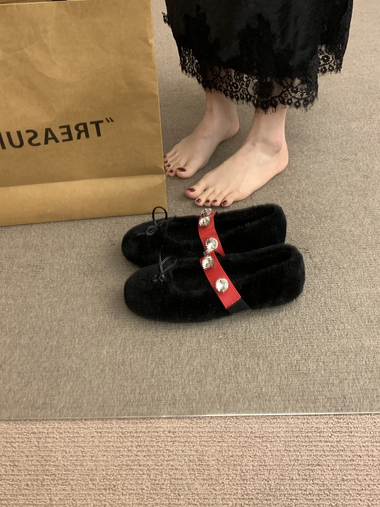 

Балетки Cisas Red Diamond Knot Fairy Sle, зимние, новинка, на флисовой подкладке, низкие, утепленные тапочки