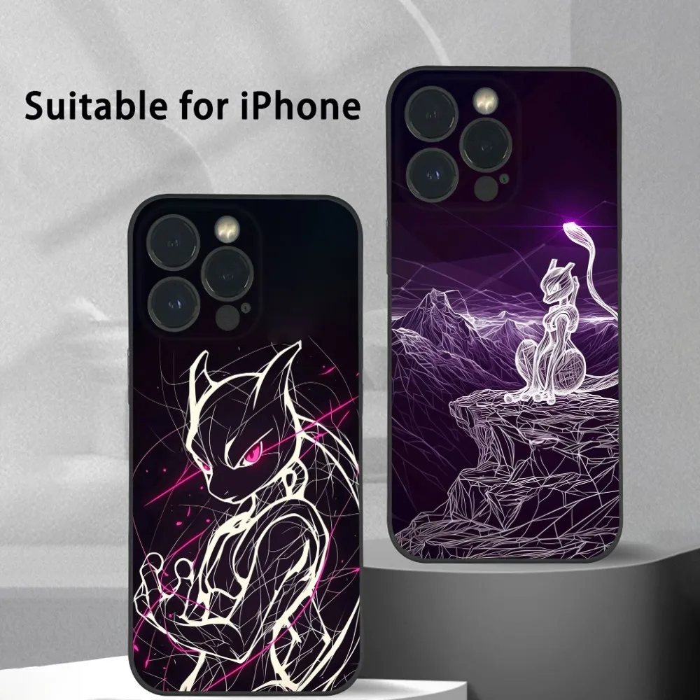 Anime M-Mewtwo Cool line Phone Case For iPhone 16 15 14 13 Pro Max Plus Mini Frosted Soft Shell Funda