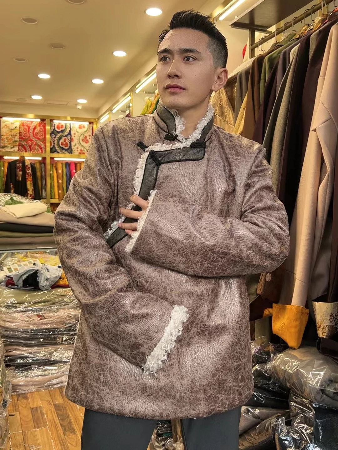 

Тибетское пальто, зимняя мужская одежда, искусственный мех, встроенная флисовая подкладка, утепленный этнический стиль