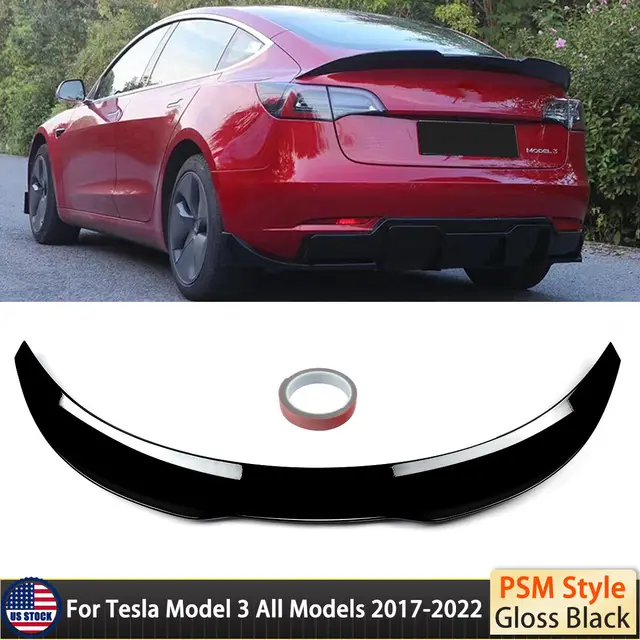 Dla 2017-2022 Tesla Model 3 PSM Style Highkick Tylny spojler bagażnika Wing Gloss Black