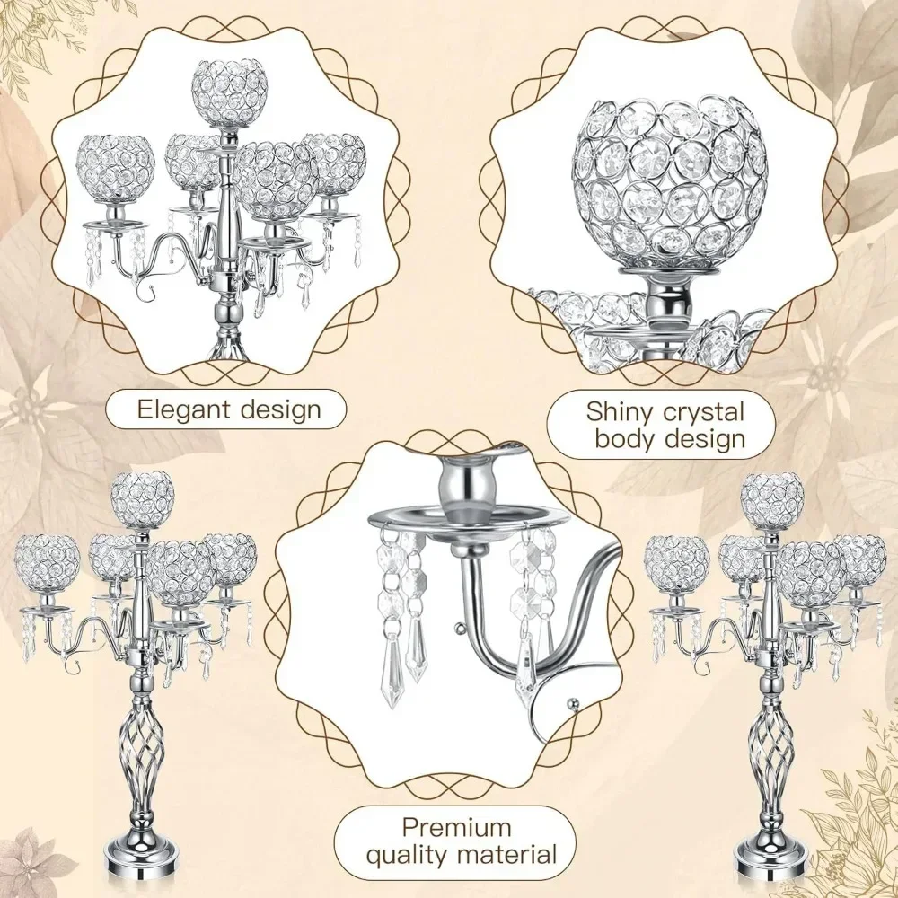 Hochzeitskerzenhalter aus Kristall mit 5 Armlehnen, Herzstück, Dekoration, 27 Zoll hohe Kristallkerzenhalter, Schüssel, Hochzeitskerzenhalter
