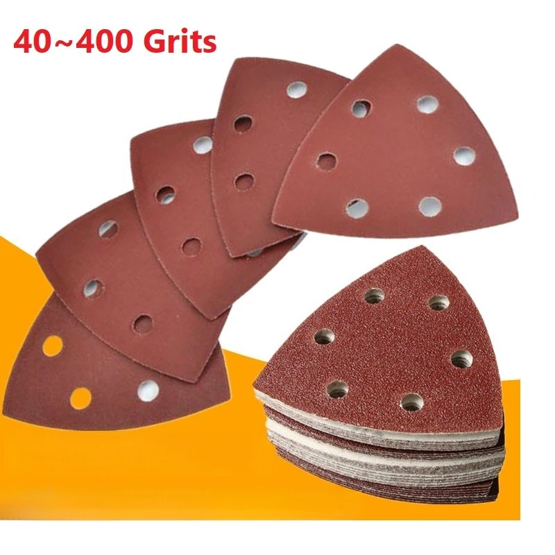 Almofadas de lixamento triangulares, lixadeira de mouse, lixa com 6 furos 40/60/80-150/180/240/320/400grãos para lixadeiras delta/multi-arandelas
