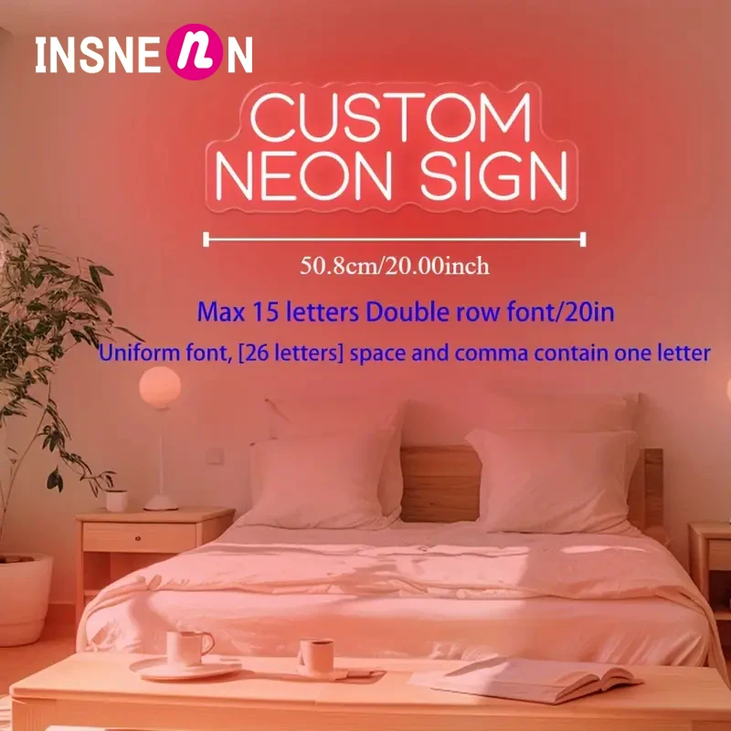 Sinal de néon personalizado com duas linhas de palavras para nome, luz LED, decoração de parede para festa de aniversário, bar, casamento, personalizado