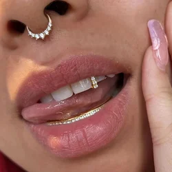 RACHELZ Hip Hop Single Vertical Bar Colorful Zircon Teeth Grill Punk 14K Gold Plated Tooth Caps Decor For Women Men Jewelry Gift