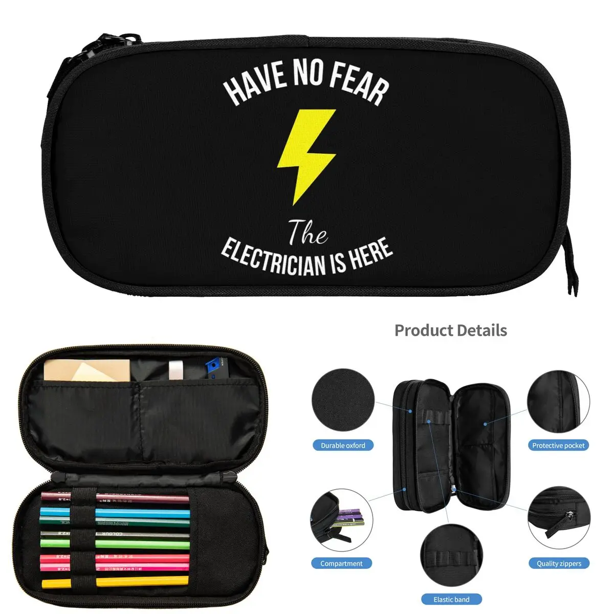 No tengas miedo, el electricista está aquí, estuches para lápices para regalos de estudiantes, caja para bolígrafos, bolsa para lápices, almacenamiento grande, bolsa para lápices