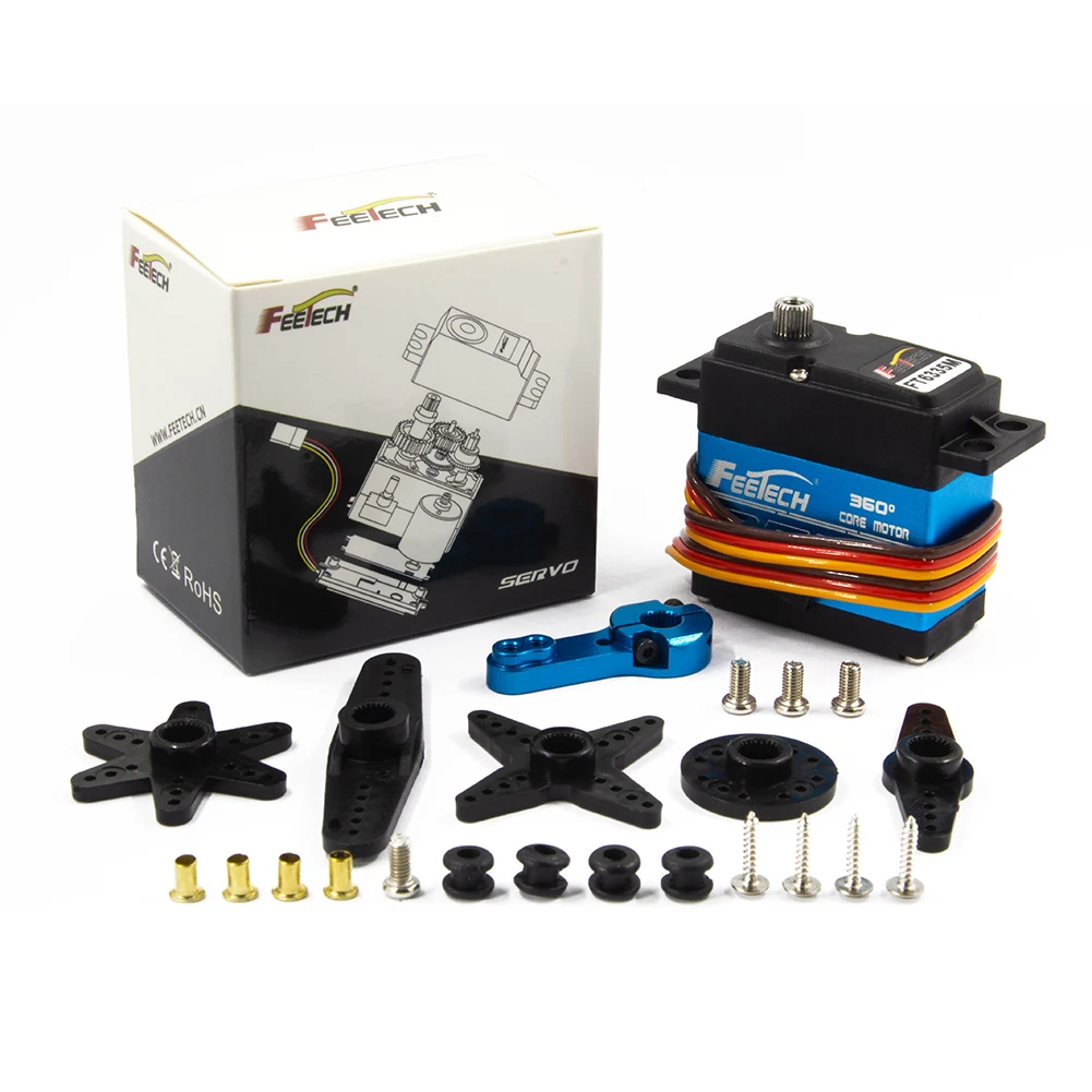 Servomotor digital ft6335m, 7.4v, 35kg, engrenagem de aço magnética de 360 graus com braço de metal para robô, carros rc, avião, quadricóptero, brinquedos