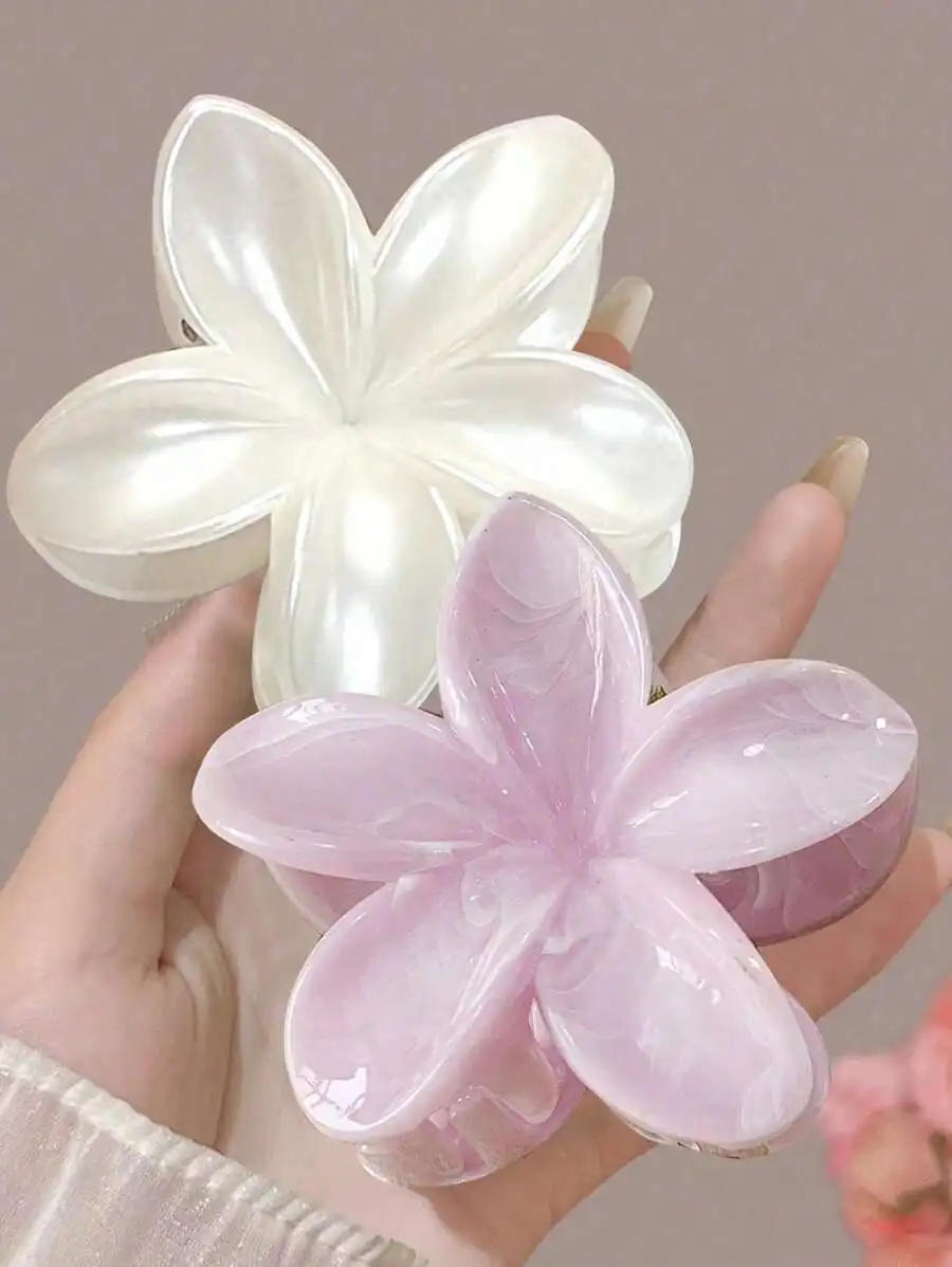 3pcs 8cm Pearl White And Pink Plastic Flower Hair Clips For Women Fashion Elegant Hair Accessories