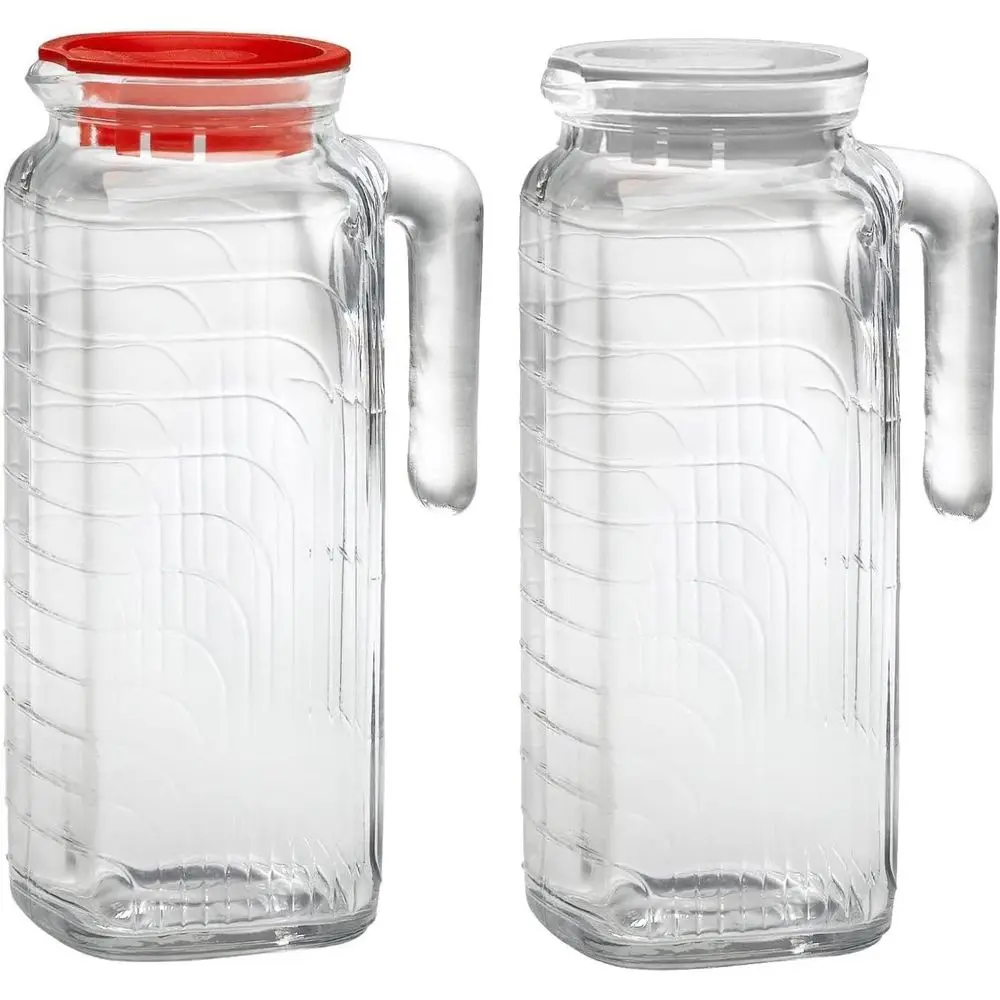 

Glass Jugs with Handle & Spout - Set of 2, 41 Oz. Pitchers for Beverages, Ideal for Family Dining, Parties, Picnics, Outdoor Eve