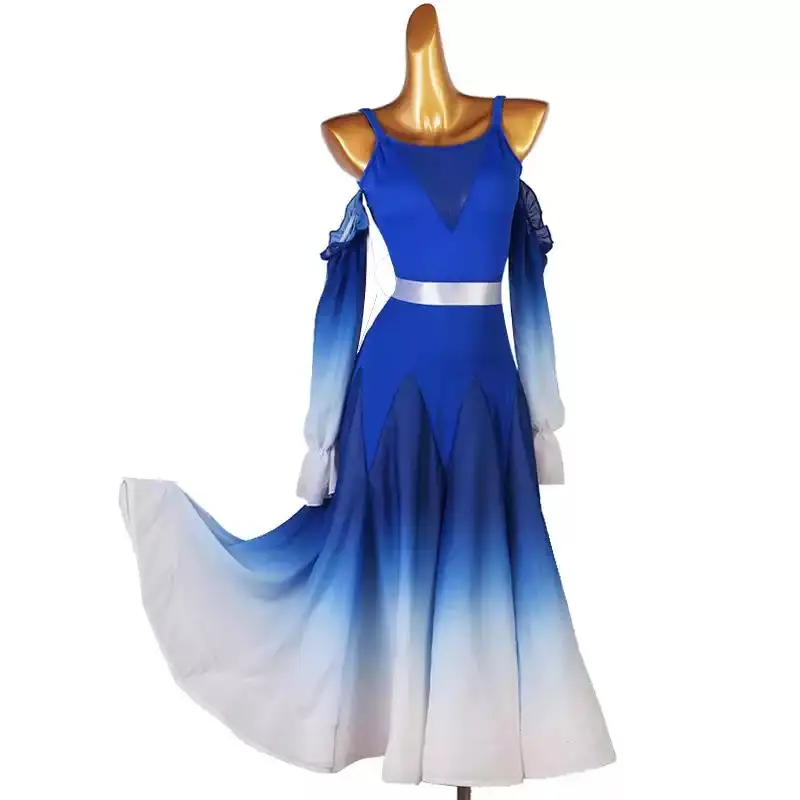

Blue Girls Ballroom Dance Dress Modern Costume Womens Competition Sport Suit Dancewear Clothing Practice Match Prom Waltz Outfit