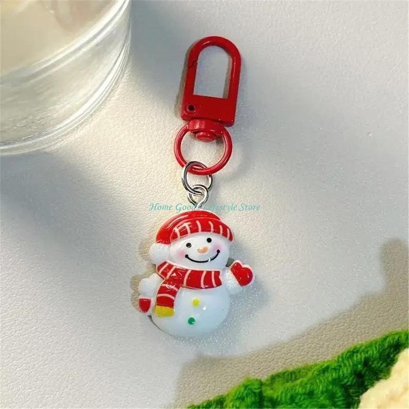 E74E Christmas Cartoon Keychain Gift Set Home Decoration Resin Keyring For Holiday Event