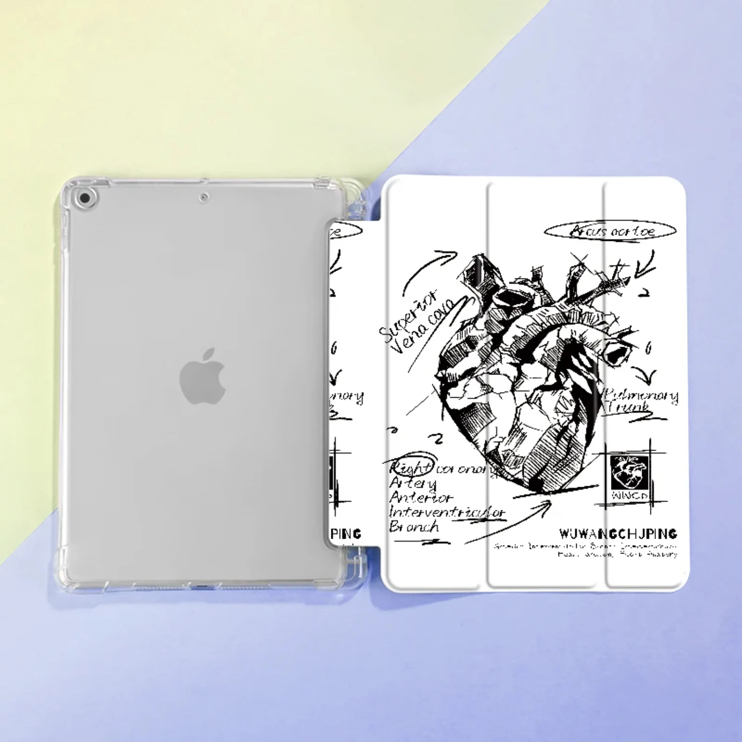 Stylish and Functional Sketch Heart Protective Case with Pen Holder for 9.7-Inch Mini 4/5, Air 4/5 (10.9 inches) - 6th/5th Gener