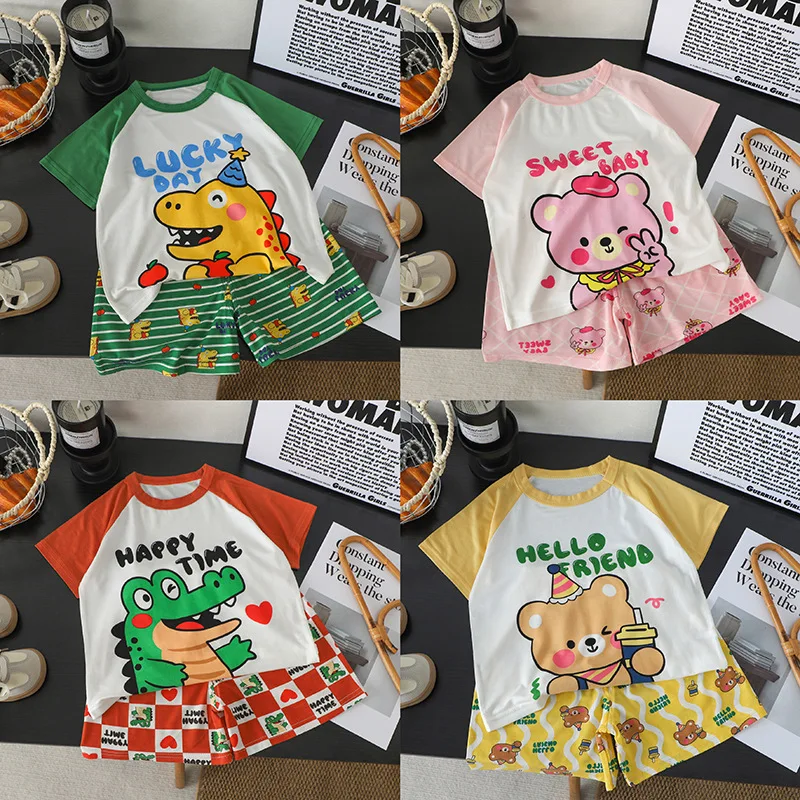 

2025 New Summer Kids Homewear Sets Boys Girls Casual Clothes Short Sleeve T - Shirt & Shorts for 0 - 6Y Children